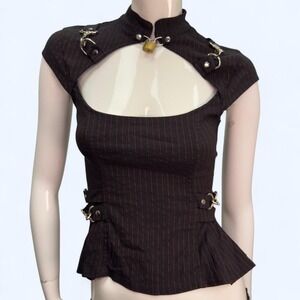 Vintage Lip Service "Gangsta Pranksta" black with red pinstripe top, padlock